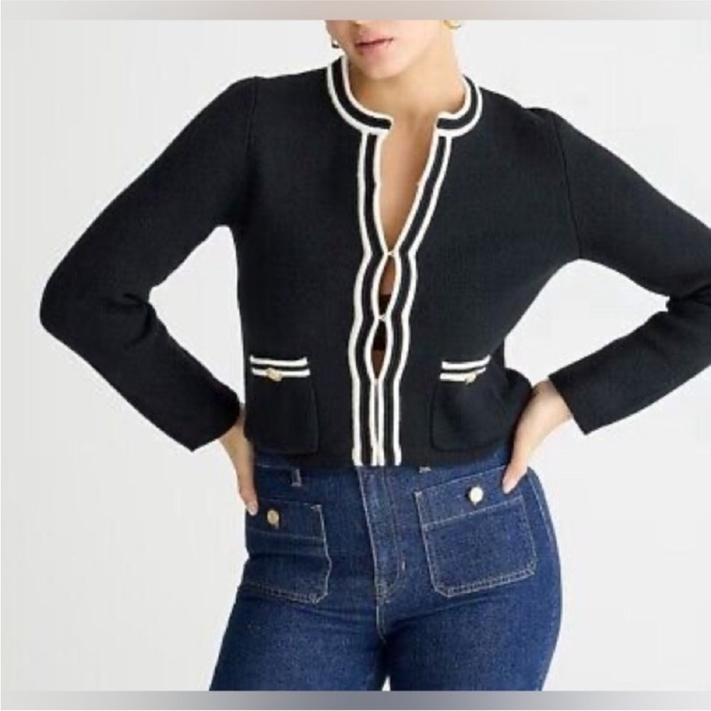J. Crew Emilie Sweater Lady Jacket Cardigan Cotton XL Black White